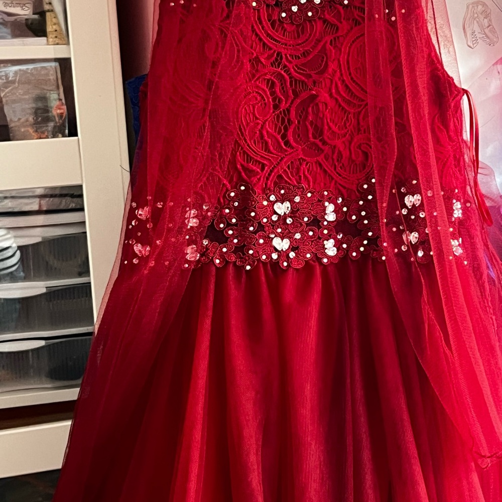 Elegant Red Lace Dress with Sequin Details